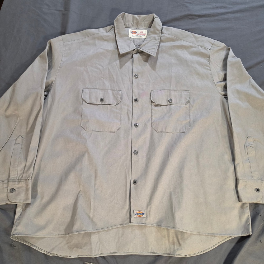 Dickies Mens 2XL Gray Long Sleeve Button Down Work Shirt Utility Twill Pockets
